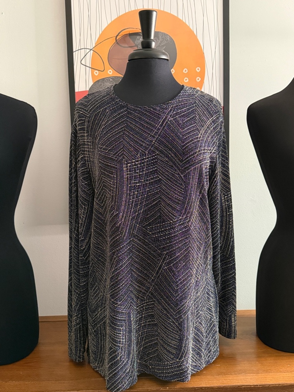 Sparkle Metallic Knit Long Sleeve Top - Black & Purple